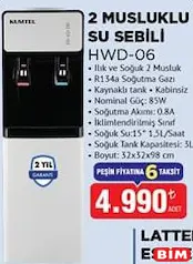 KUMTEL HWD-06 2 MUSLUKLU SU SEBİLİ